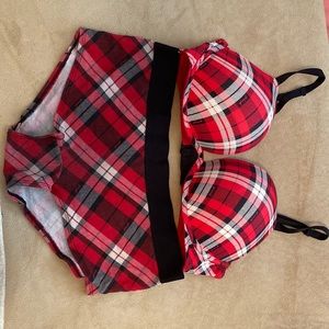 PINK VS matching red flannel bra and pantie set